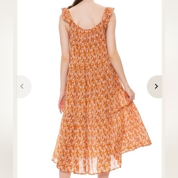 Xirena Rumer Scoop Neck Flutter Sleeve Tiered Midi Dress Laurel Floral Orange L - Picture 4 of 12